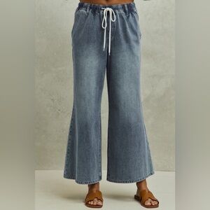 SO ME Mid Rise Elastic Waist Flare Denim Jeans